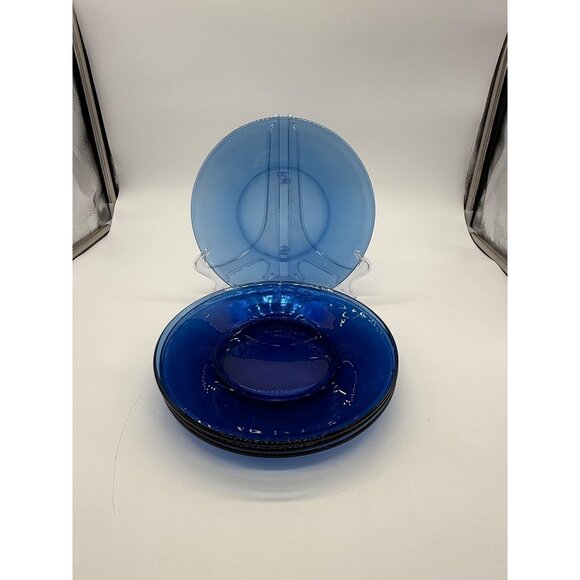 Set Of 4 Vintage Cobalt Blue Glass Salad Plates/Serving Plates 7" - Picture 2 of 6